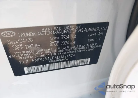 2020 Hyundai Elantra Sel из США, поврежденный, VIN 5NPD84LF6LH624524